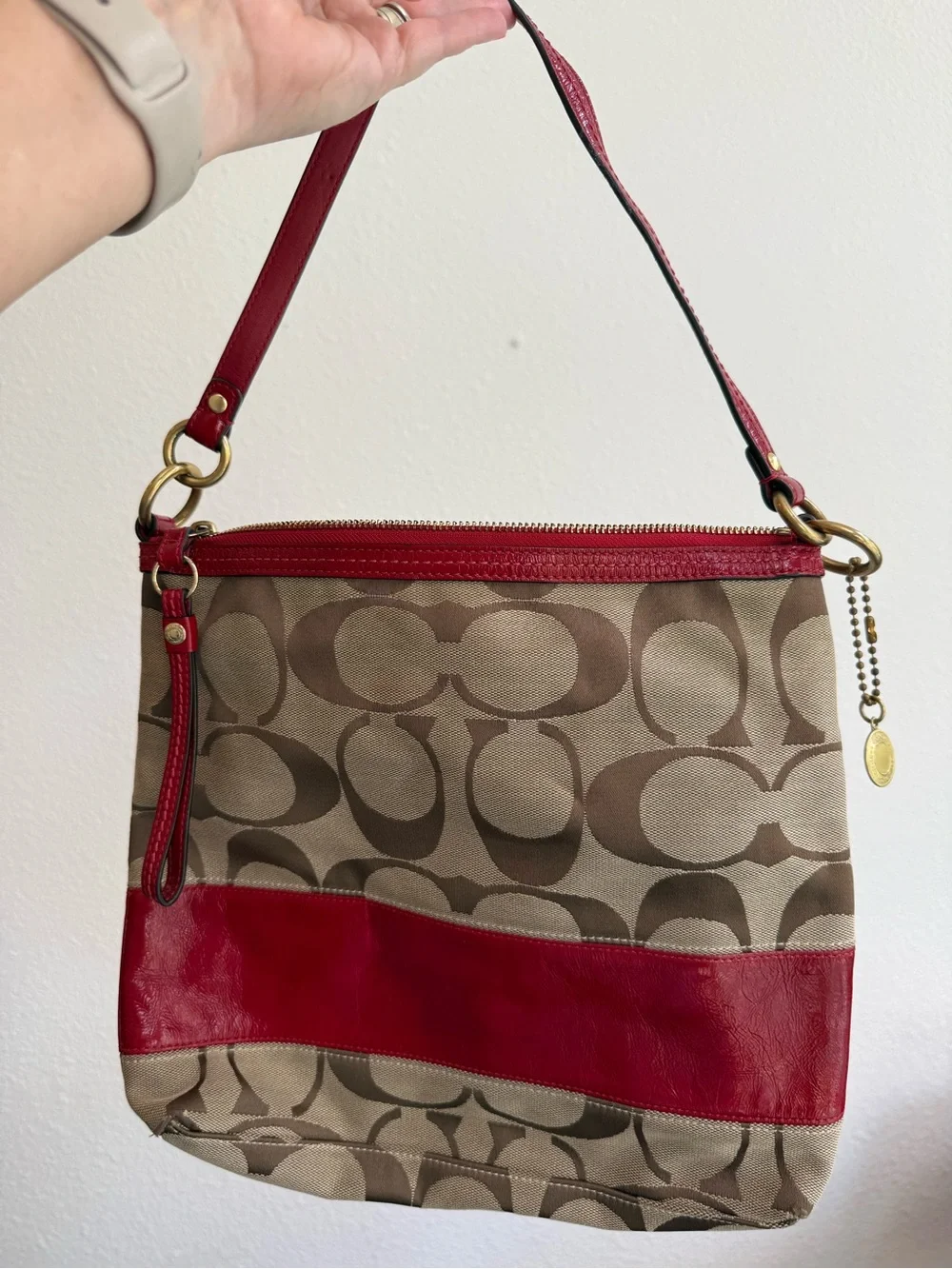 Coach Vintage Signature Canvas Hobo Bag in Red and Brown
